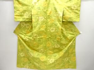 アンティーク　花模様織出し手織り紬着物